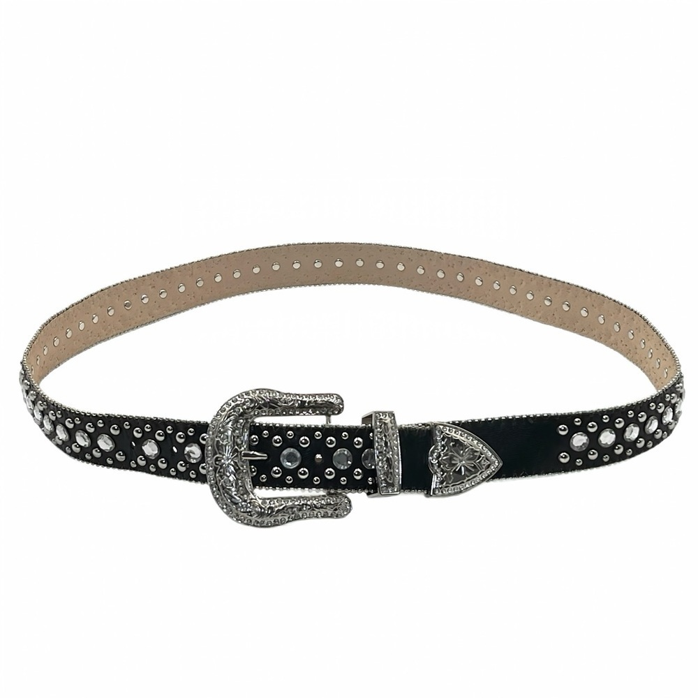 Western Rhinestone Studded Black Faux Leather Belt Bling Cowgirl Cowboy Size XL